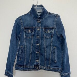 Well Worn Dark Wash Blue Button Stretchy Denim Jean Jacket Size Small Trucker